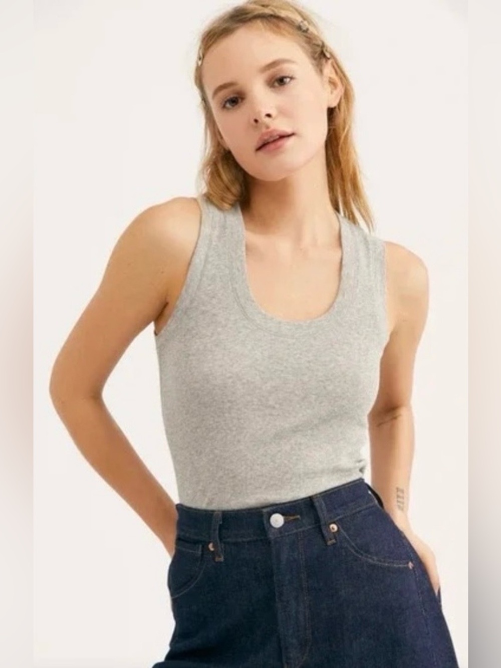 Intimately by Free People Classic Gray Ribbed Scoop Tank Top